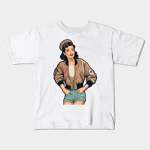 Casual Pin Up Bomber Jacket Babe Style Kids T-Shirt by di-age7